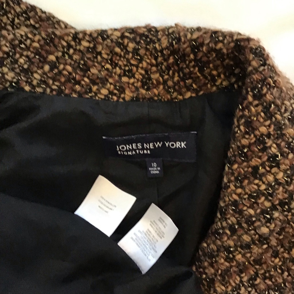 Jones New York Women Vintage Brown & Black Tweed Business Blazer Jacket Size 10 - Picture 11 of 11